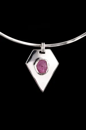 Raw Gemmy Ruby - Sterling Silver Pendant - Shiny and Polish Finished - Flat Pendant - Power, Wealth, and Protection