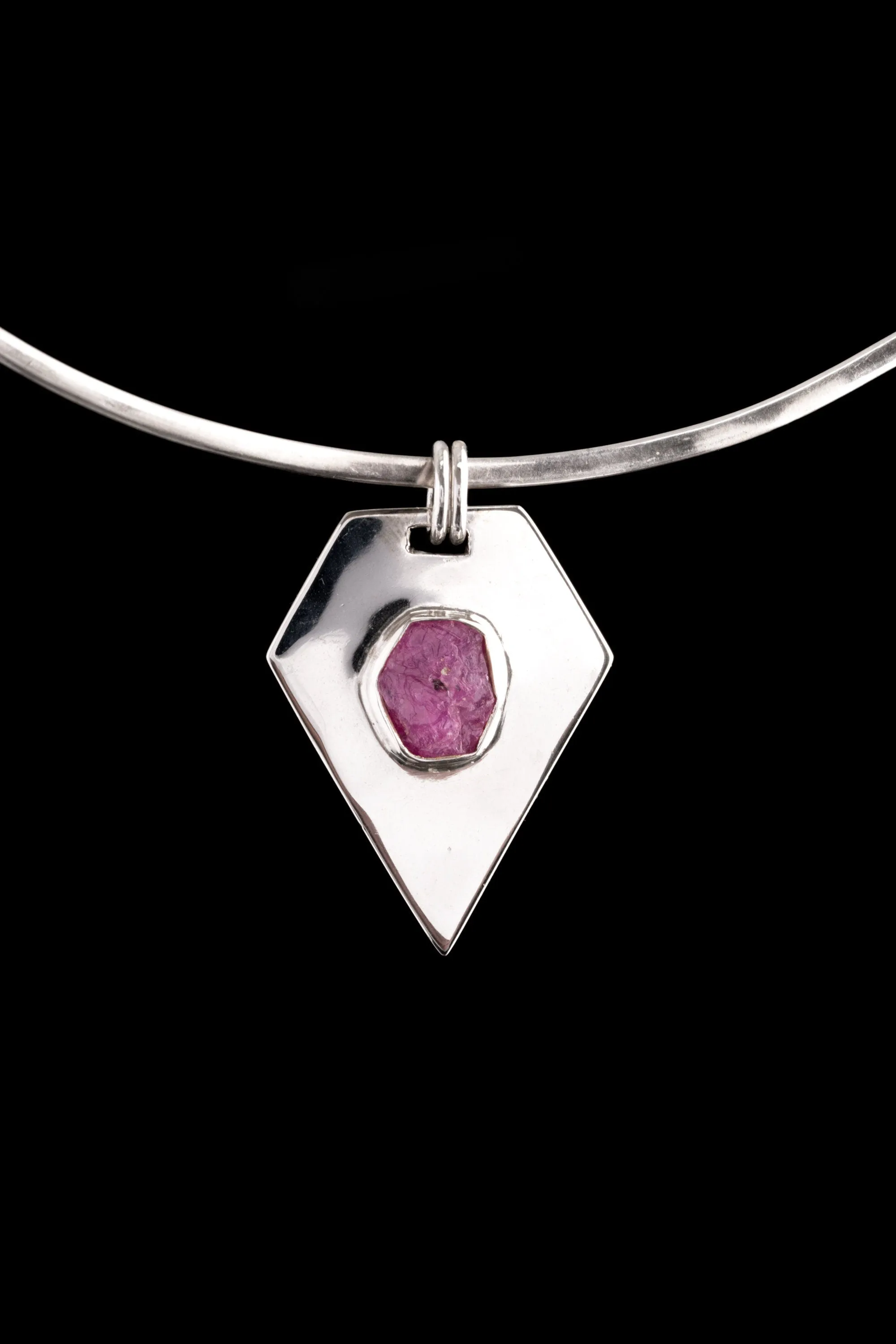 Raw Gemmy Ruby - Sterling Silver Pendant - Shiny and Polish Finished - Flat Pendant - Power, Wealth, and Protection