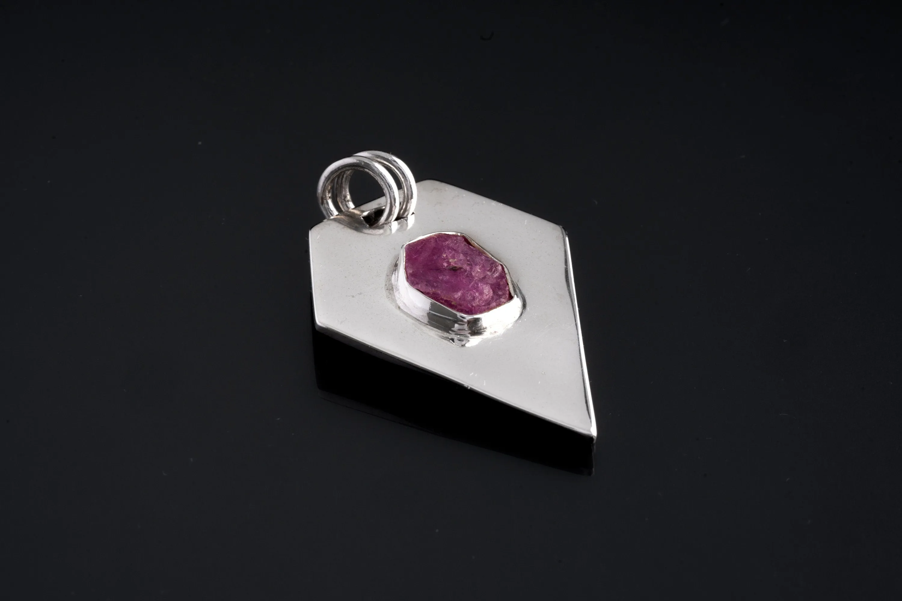 Raw Gemmy Ruby - Sterling Silver Pendant - Shiny and Polish Finished - Flat Pendant - Power, Wealth, and Protection