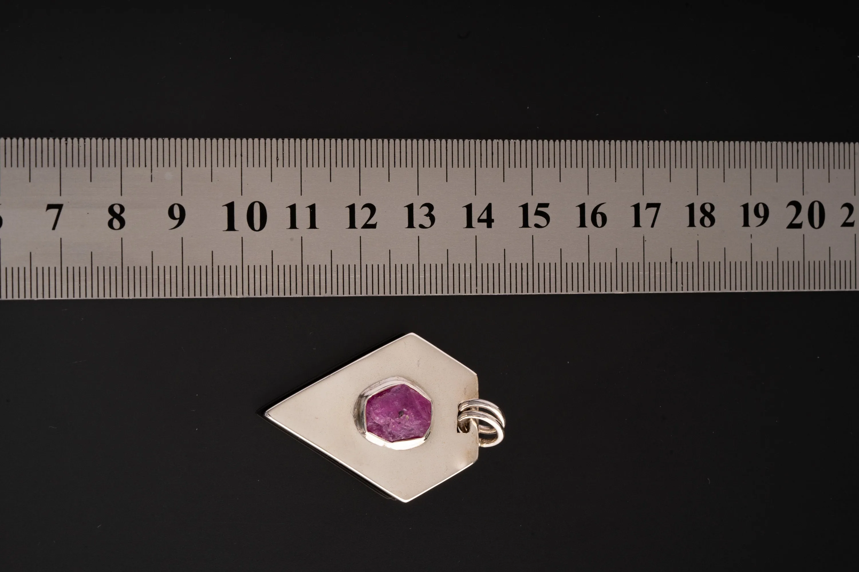Raw Gemmy Ruby - Sterling Silver Pendant - Shiny and Polish Finished - Flat Pendant - Power, Wealth, and Protection