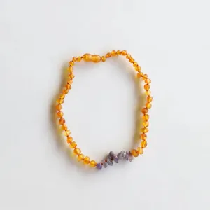 Raw Honey Amber   Raw Amethyst - Baltic Amber Necklace