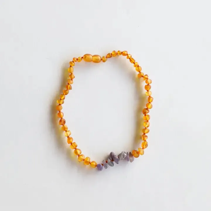 Raw Honey Amber   Raw Amethyst - Baltic Amber Necklace