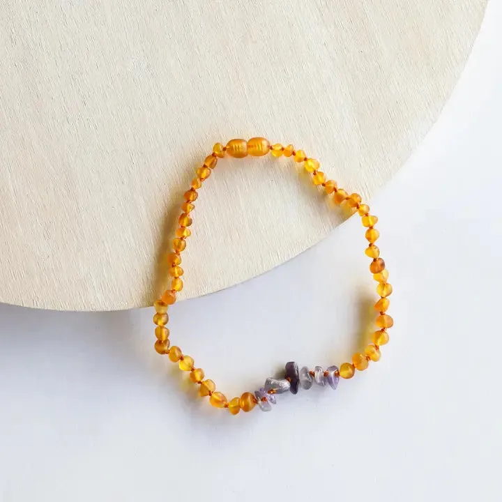 Raw Honey Amber   Raw Amethyst - Baltic Amber Necklace