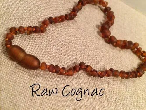 Raw UnPolished Cognac Baltic Amber Necklace for Baby, Infant, Toddler, Big Kid.