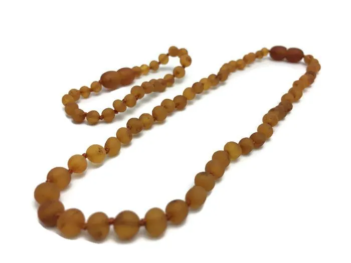 Raw UnPolished Cognac Baltic Amber Necklace for Baby, Infant, Toddler, Big Kid.