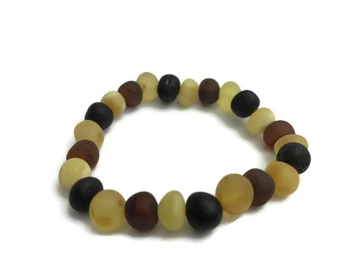 Raw Unpolished Multi Baltic Amber Bracelet for Big Kid, Child, Teen, or Adult