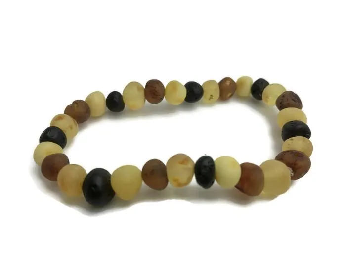 Raw Unpolished Multi Baltic Amber Bracelet for Big Kid, Child, Teen, or Adult