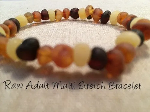 Raw Unpolished Multi Baltic Amber Bracelet for Big Kid, Child, Teen, or Adult