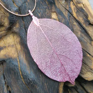 Real Leaf Statement Pendant Necklace - Pink