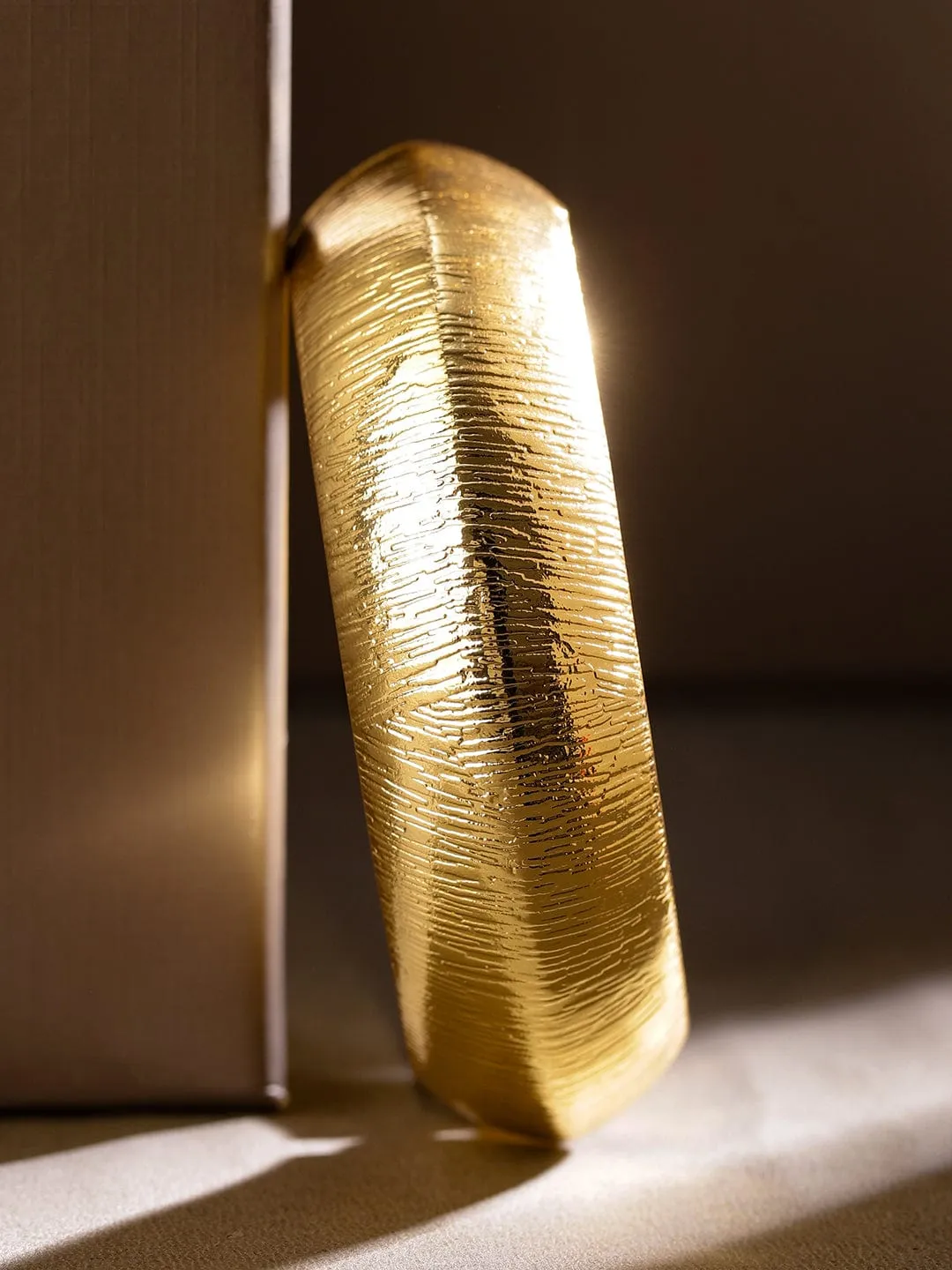 Rubans 18K Gold-Plated Textured Bold Statement Openable Bangle Bracelet