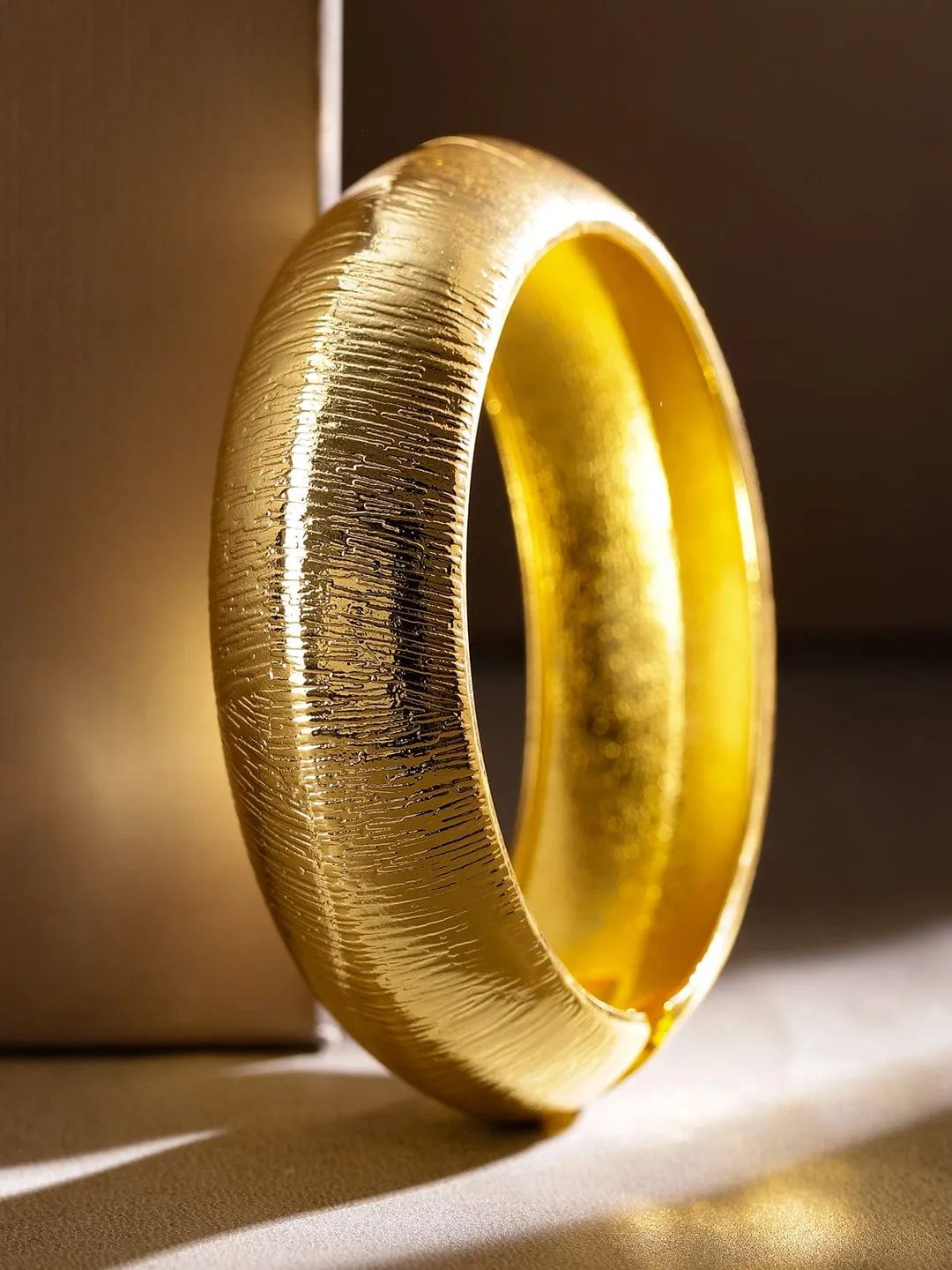 Rubans 18K Gold-Plated Textured Bold Statement Openable Bangle Bracelet