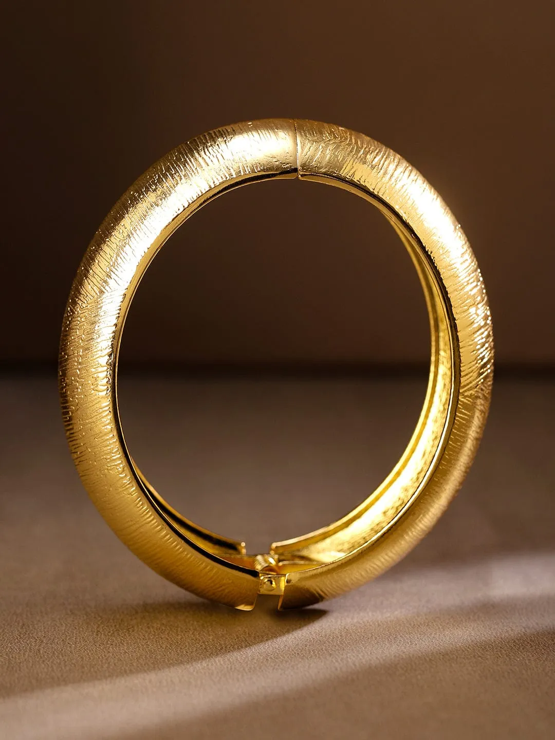 Rubans 18K Gold-Plated Textured Bold Statement Openable Bangle Bracelet