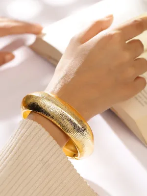 Rubans 18K Gold-Plated Textured Bold Statement Openable Bangle Bracelet