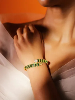 Rubans 22K Luxurious Emerald Green Gold Plated Bracelet
