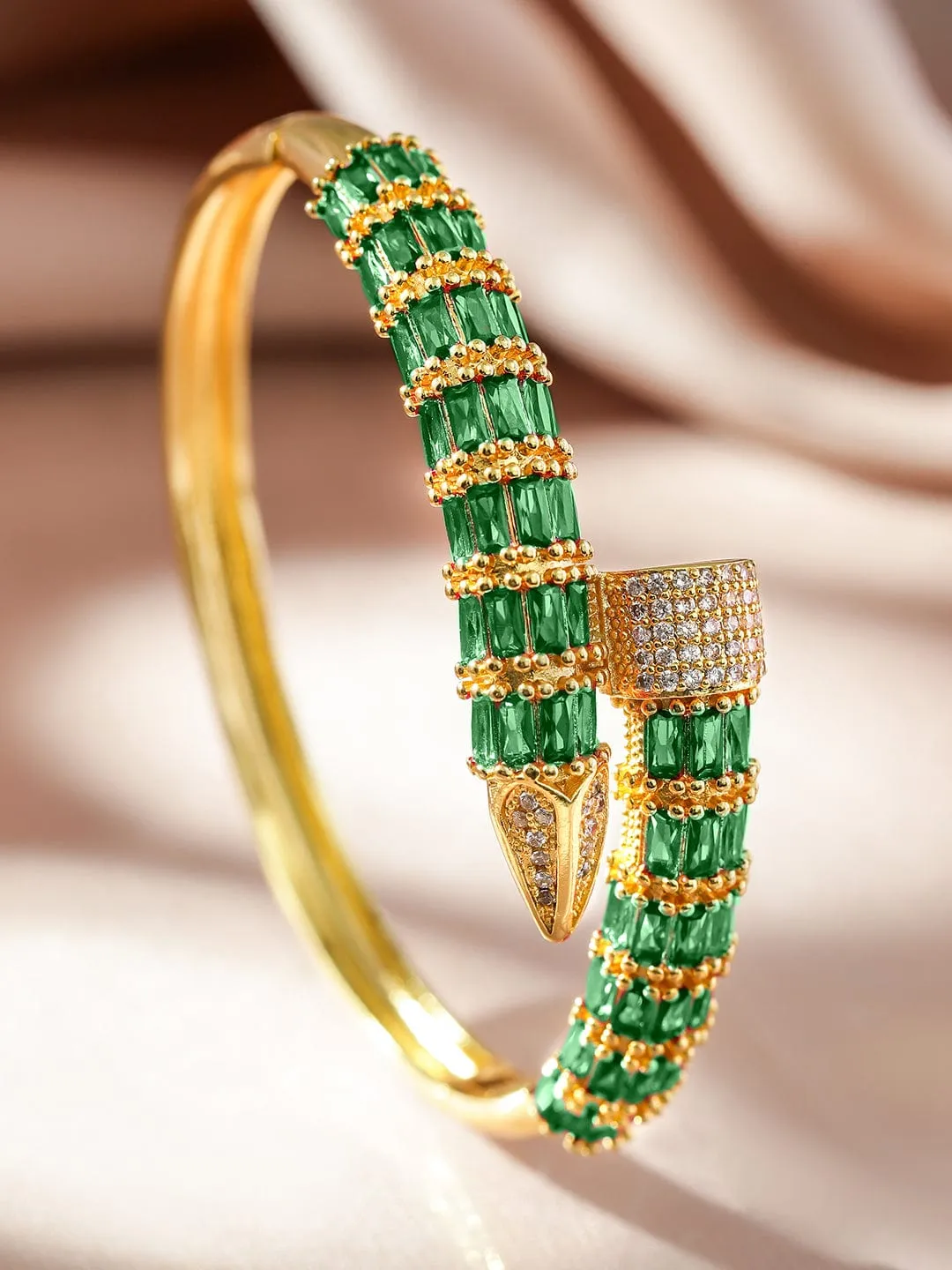 Rubans 22K Luxurious Emerald Green Gold Plated Bracelet