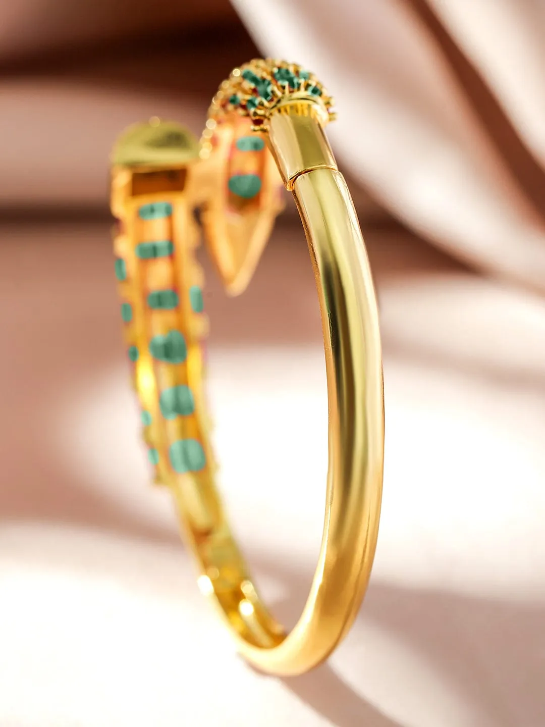 Rubans 22K Luxurious Emerald Green Gold Plated Bracelet