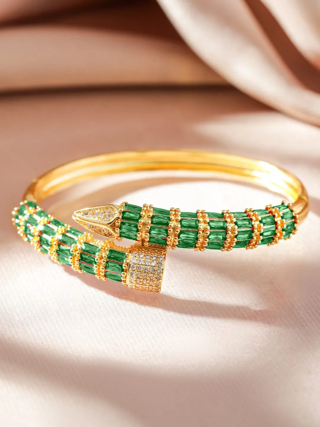 Rubans 22K Luxurious Emerald Green Gold Plated Bracelet