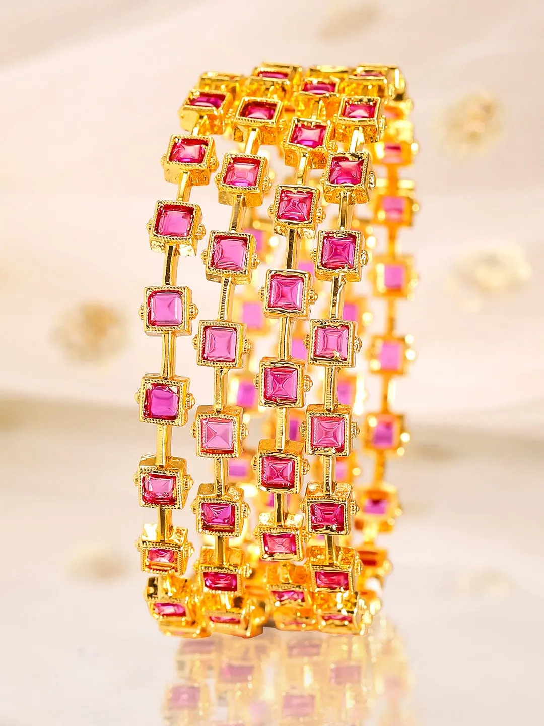 Rubans Align Set Of 4 22K Gold-Plated Stone-Studded Bangles