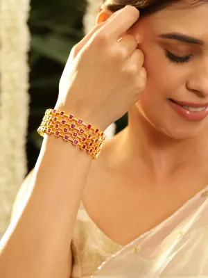 Rubans Align Set Of 4 22K Gold-Plated Stone-Studded Bangles