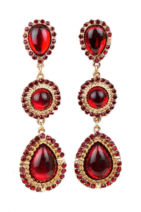 Ruby Red Gemstone Teardrop Earrings