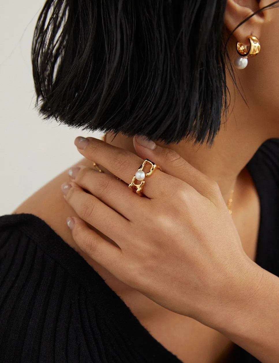 S925 Fluid Geometry Pearl Ring