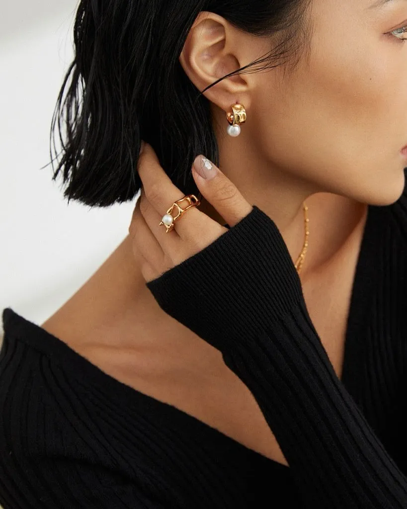 S925 Fluid Geometry Pearl Ring
