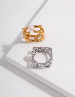 S925 Fluid Geometry Pearl Ring