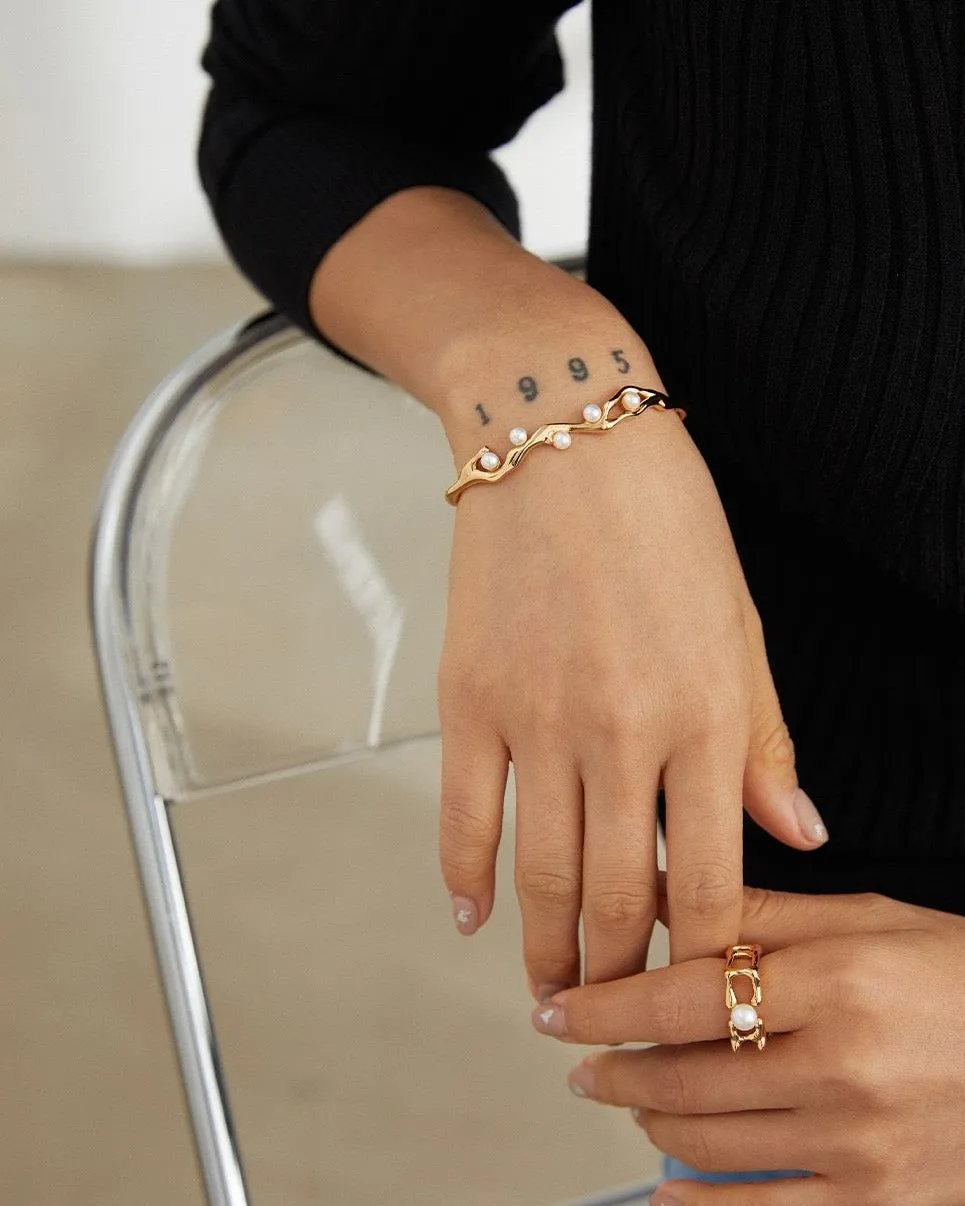 S925 Fluid Geometry Pearl Ring