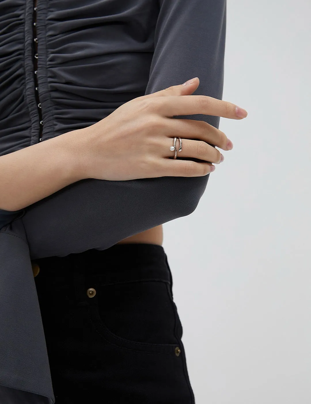 S925 Fluid Pearl Ring