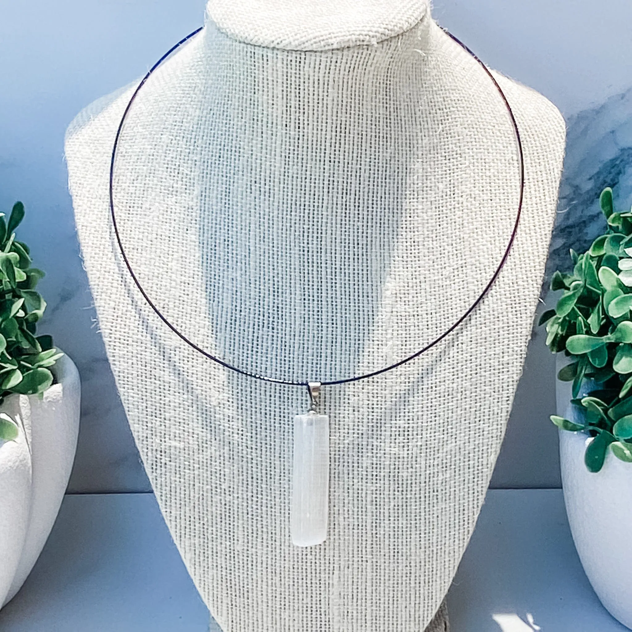 Selenite Raw Stone Bar Pendant