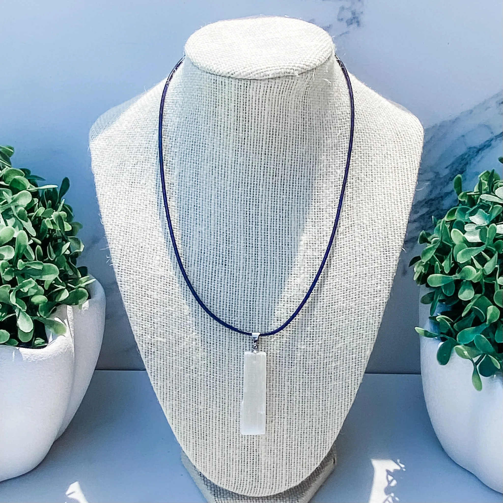 Selenite Raw Stone Bar Pendant