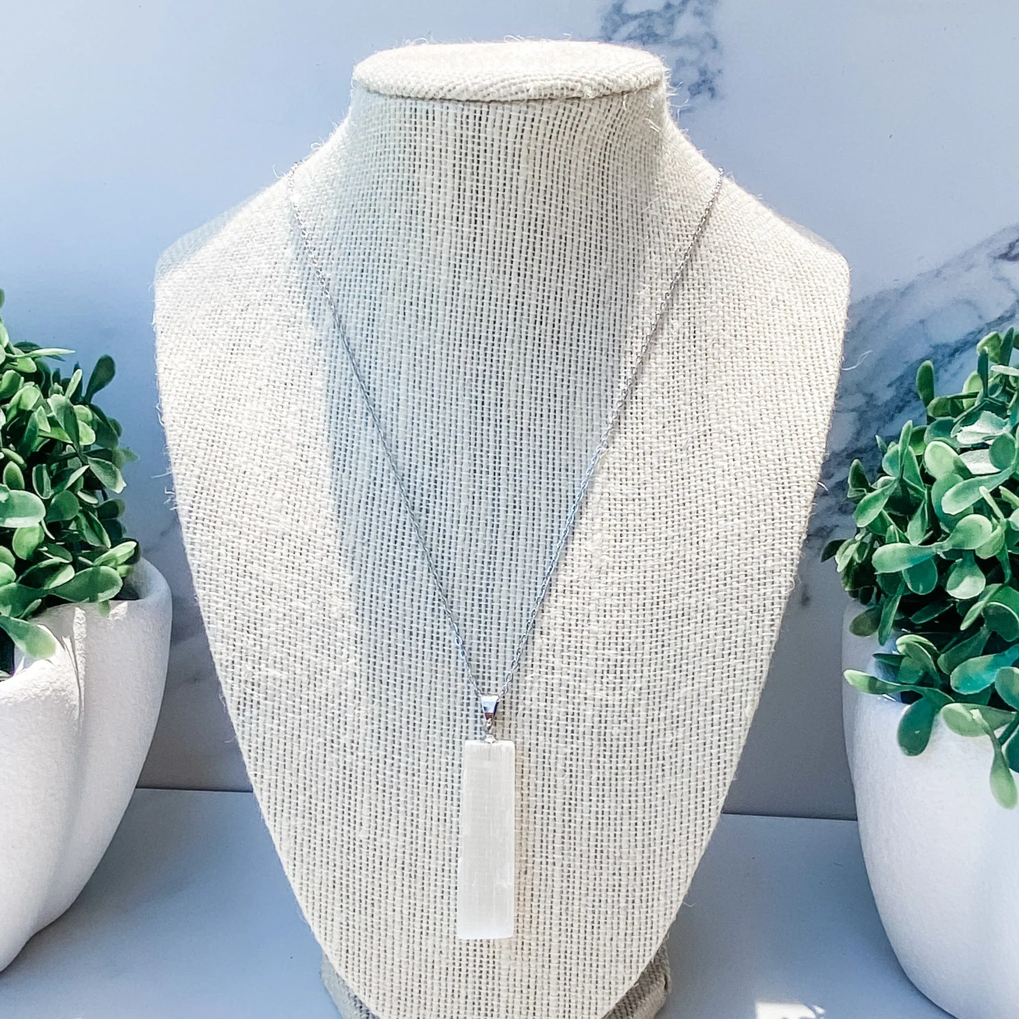 Selenite Raw Stone Bar Pendant