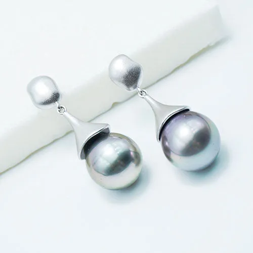 Serenade of Elegance - 11mm Tahitian Pearl Teardrop Earrings