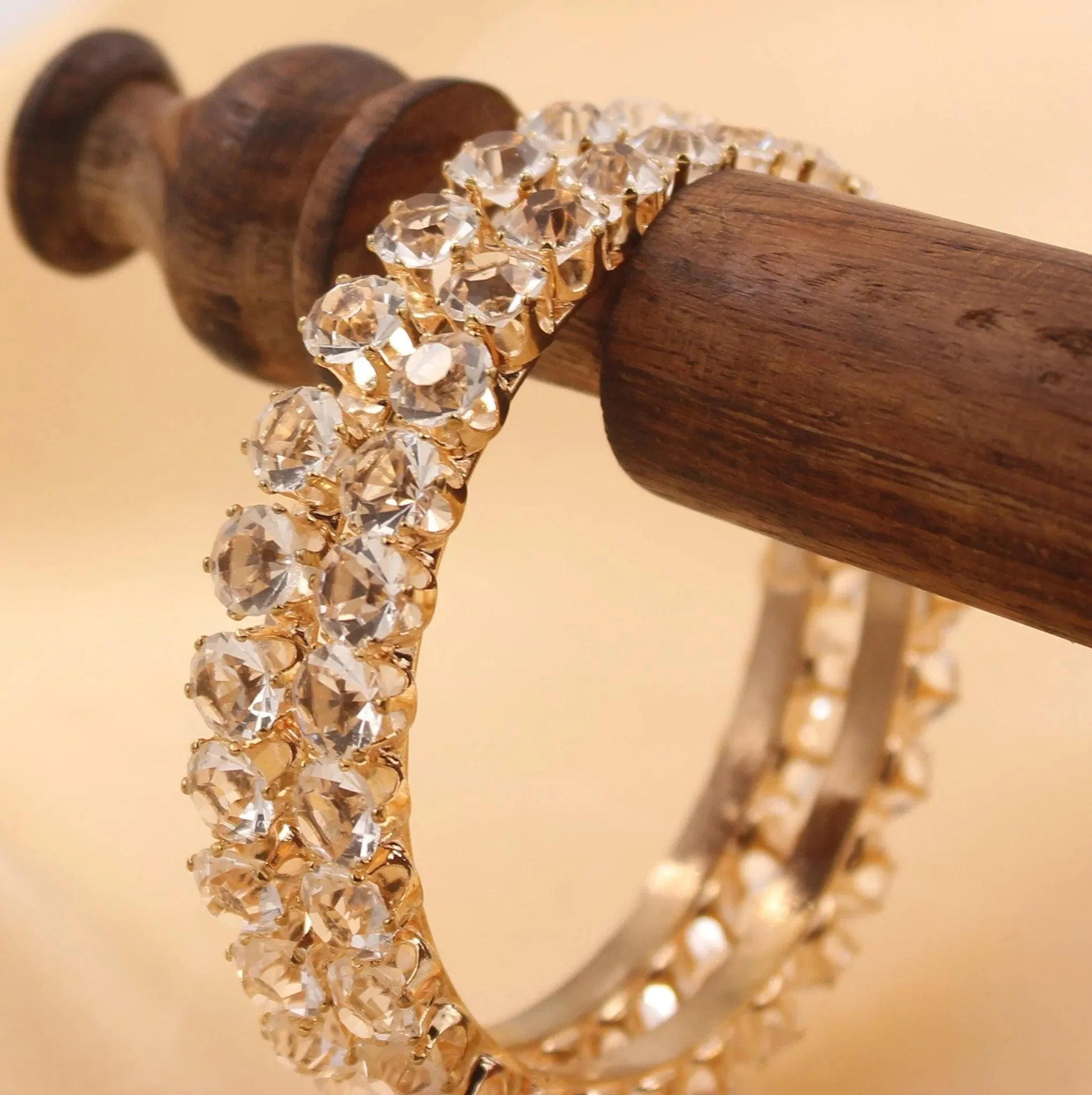 Set of 2 Golden Kundan Beaded Jhumki Bangles, Pearl & Stone Bangle