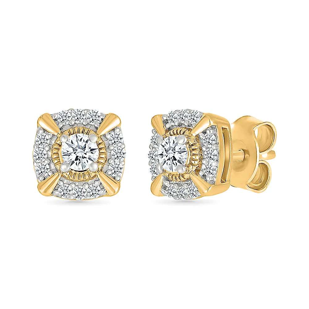 Shield Shaped Gold & Diamond  Earrings