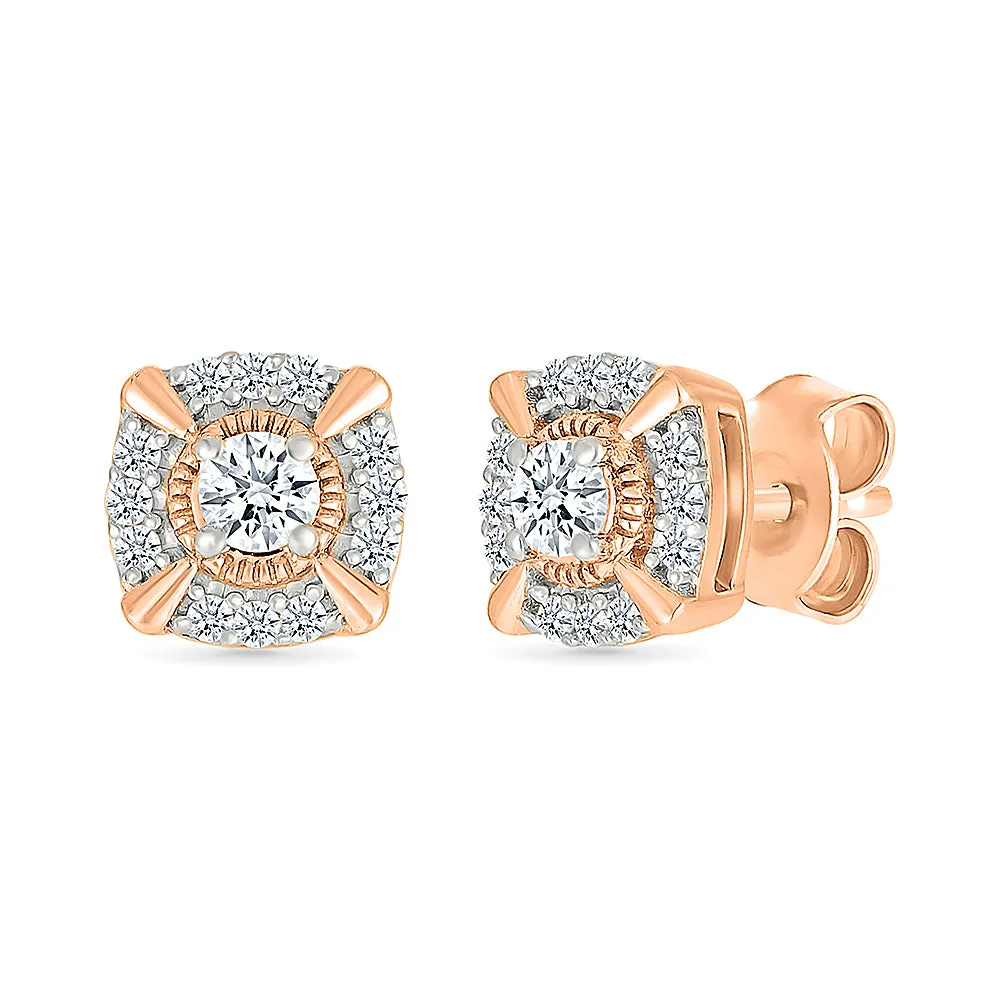 Shield Shaped Gold & Diamond  Earrings