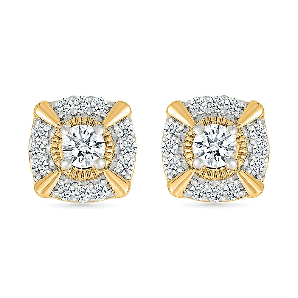 Shield Shaped Gold & Diamond  Earrings