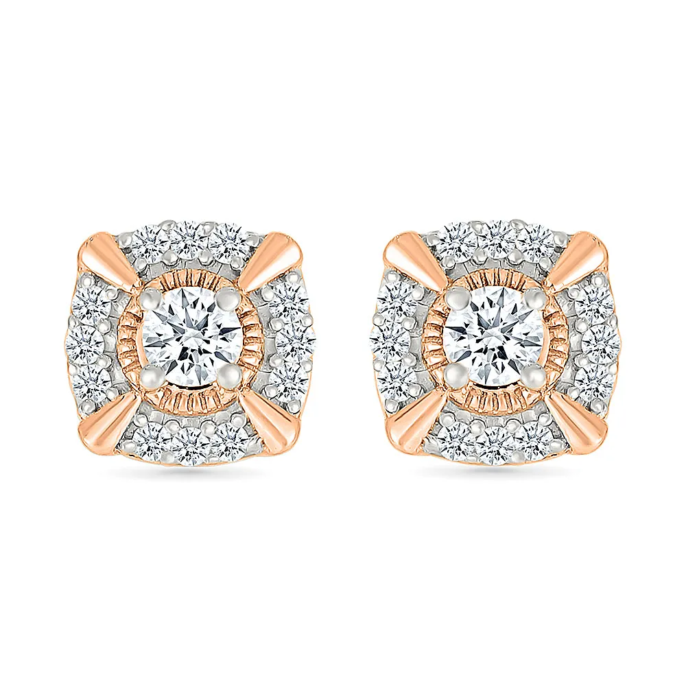 Shield Shaped Gold & Diamond  Earrings