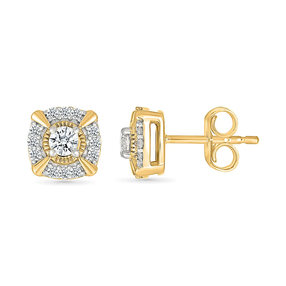 Shield Shaped Gold & Diamond  Earrings