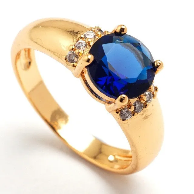 Shiny big Cubic Zirconia Rings For Women synthetic ruby sapphire jewelry yellow gold filled ring