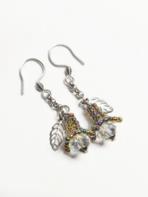 Shiny multicolour beaded flower earrings