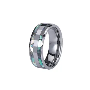 Silver Tungsten Carbide Ring with Abalone Shell Inlay (8mm)