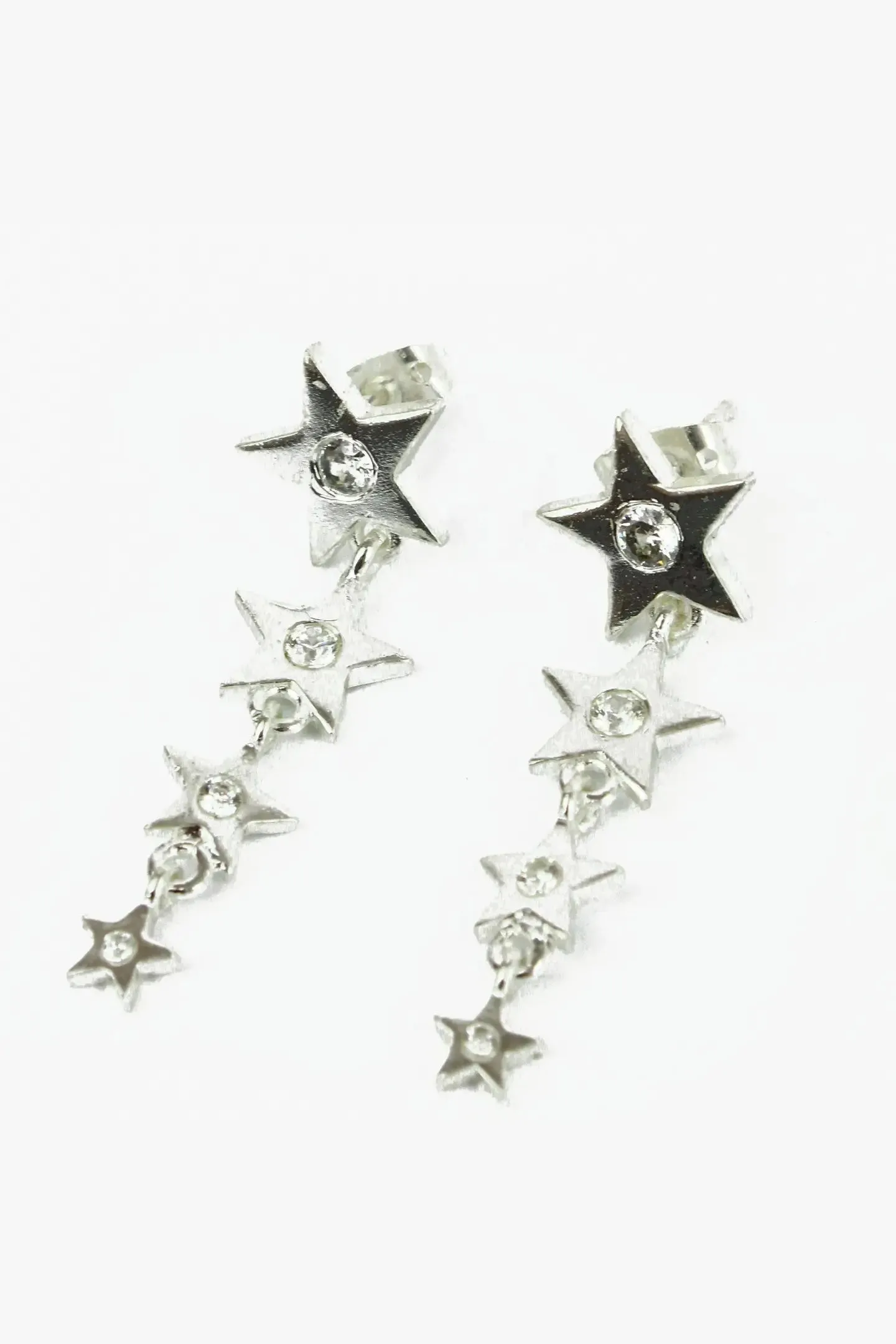Star Chain Drop Earrings | Silver & Cz
