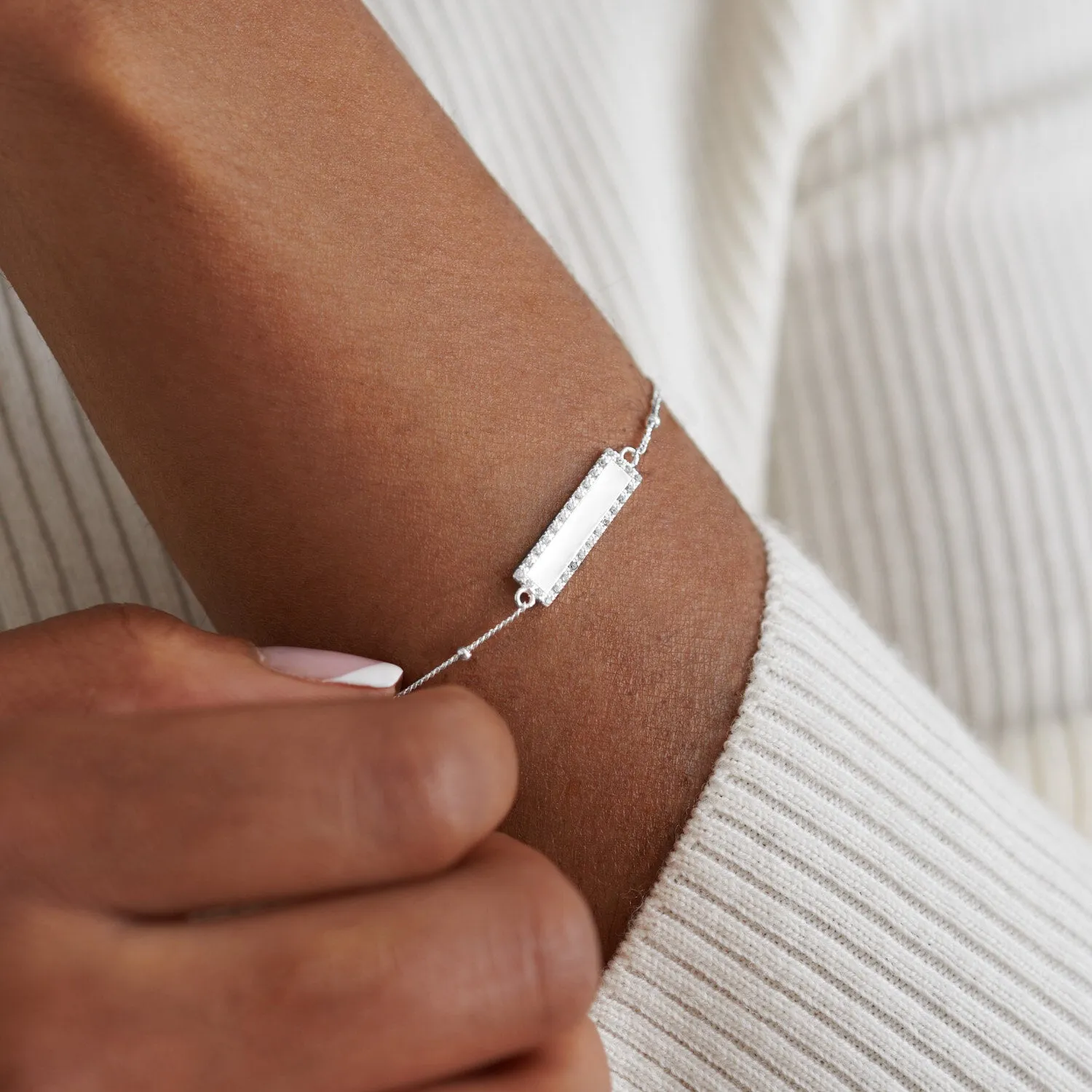 Sterling Silver Birthday Girl Pave Bar Bracelet JJS0057