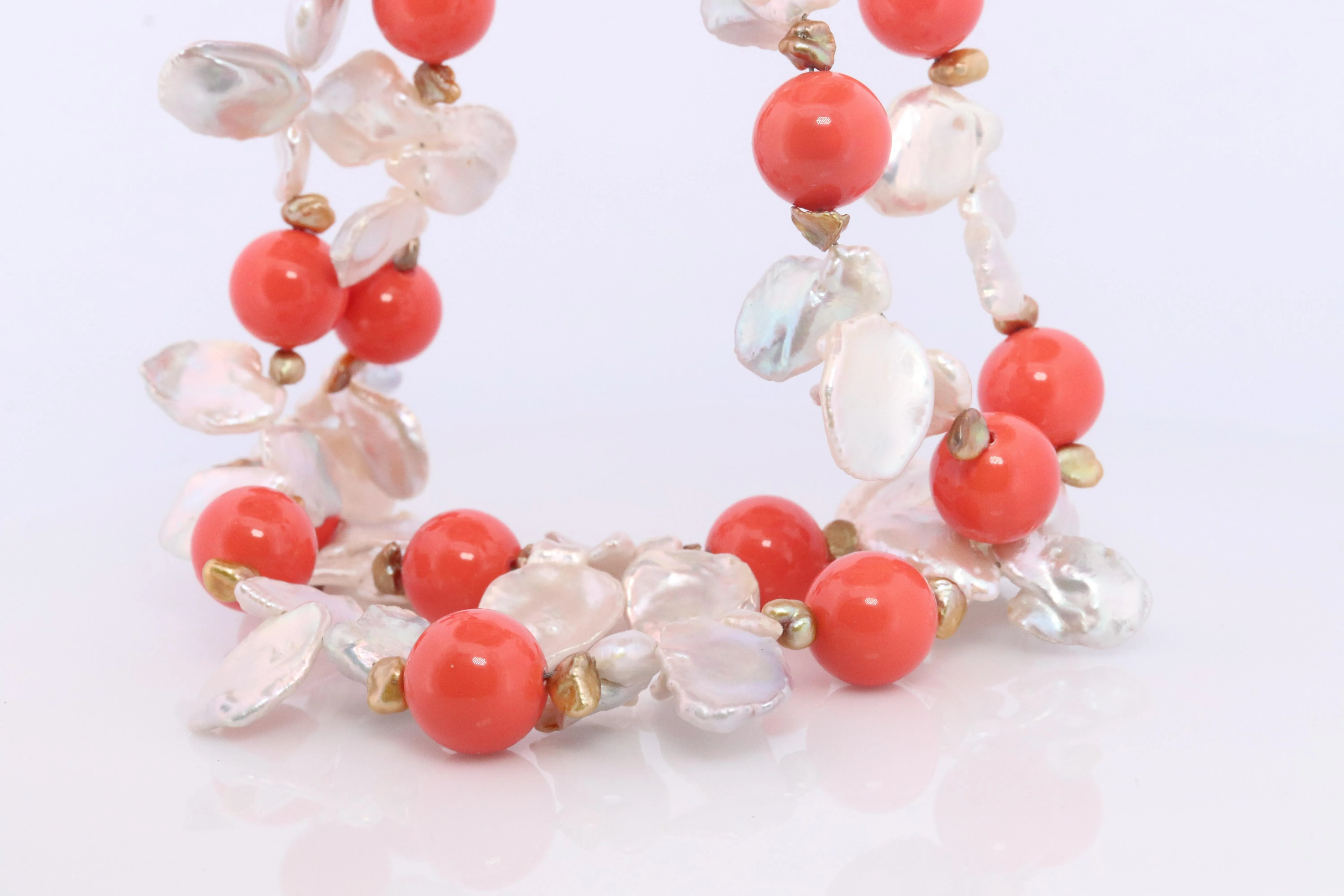 Sterling Silver Kiesha Pearls with Shell Pearls and Coral Necklace