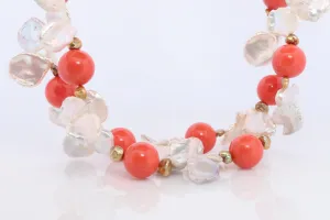 Sterling Silver Kiesha Pearls with Shell Pearls and Coral Necklace