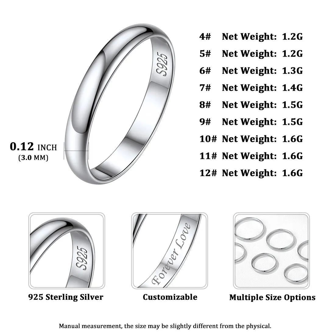 Sterling Silver Minimalist Band Rings for Couple Men Women