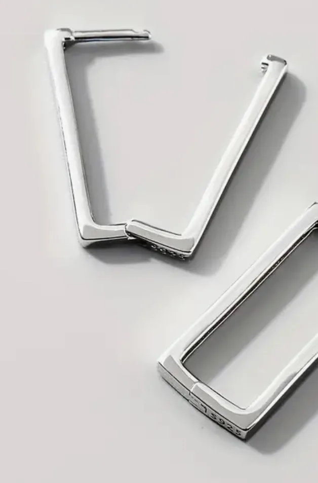 Sterling Silver Rectangle Hinged Hoop Earrings