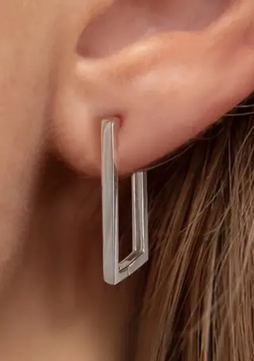 Sterling Silver Rectangle Hinged Hoop Earrings