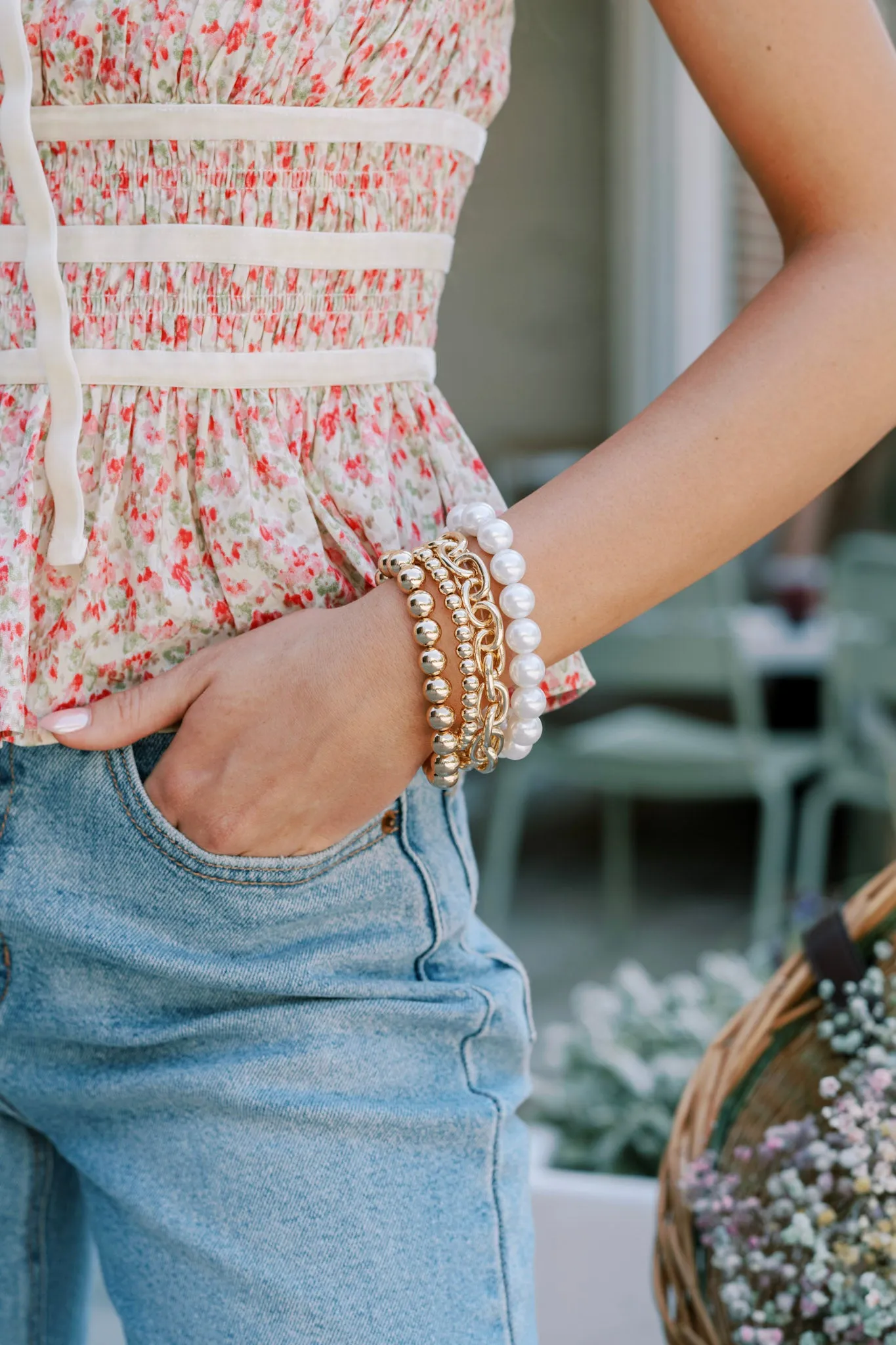 Sunlit Meadows Gold & Ivory Pearl Bracelet Set